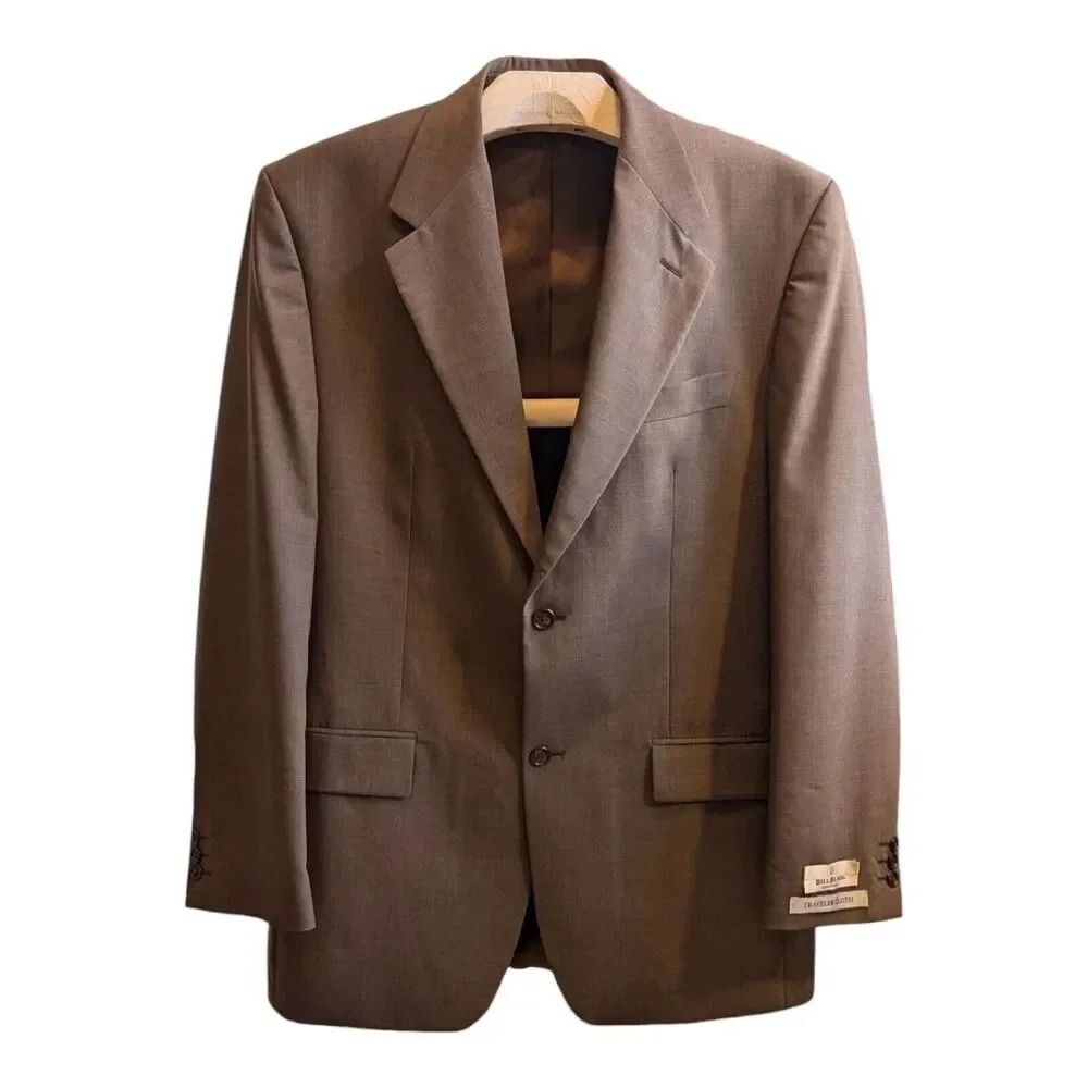 Bill Blass 40L Traveler Cloth 100% Wool Brown Wagner Suit Jacket 1pc NWT